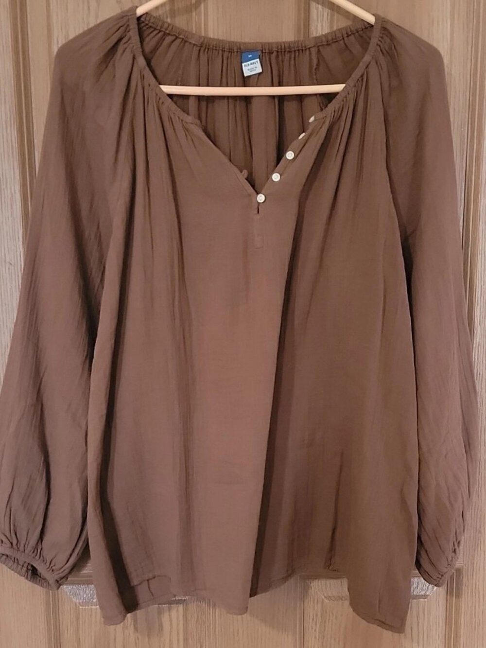 Old Navy Women's Brown Long Sleeve V-Neck Blouse XL 100% Cotton